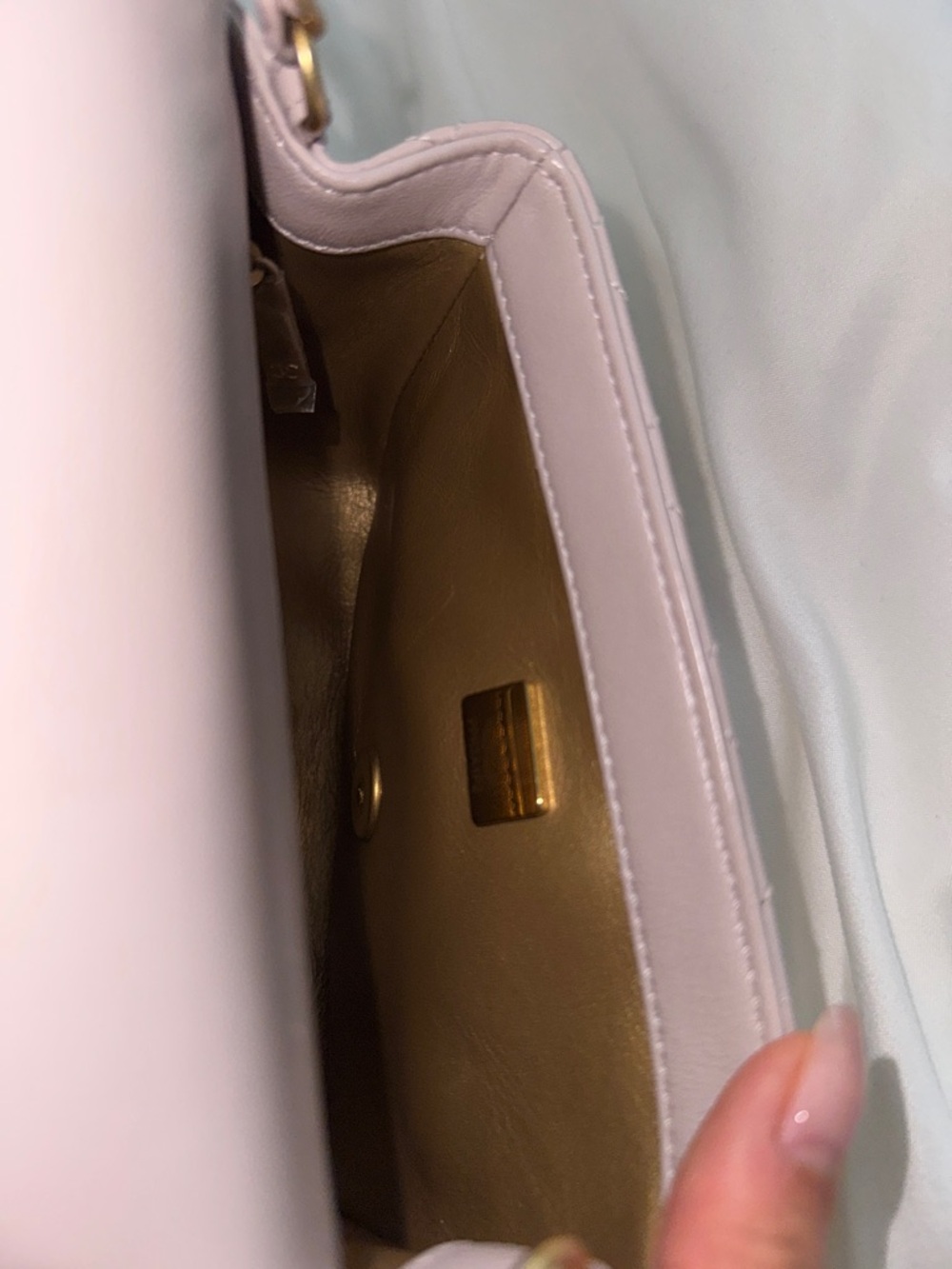 CHANEL Mini Square Pearl Crush Flap Bag in Light Purple with Gold Hardware - Picture 11 of 14